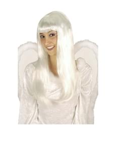 Hvit Parykk med Pannelugg for Dame