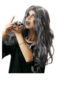 Hexe Perücke für Damen lang grau