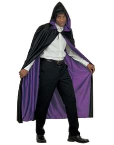 Mantello reversibile con cappuccio nero e porpora