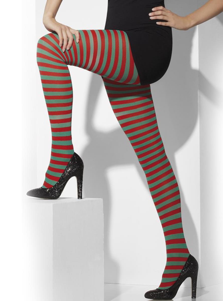 Red And Green Striped Tights 4285