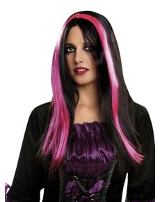 Sort og pink hekseparyk til kvinder