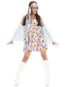 Costume da flower power blu per donna