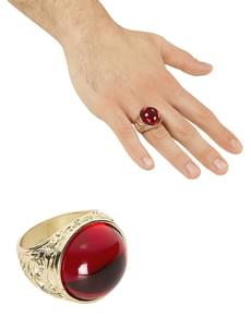 Anello dorato con pietra rossa per adulto