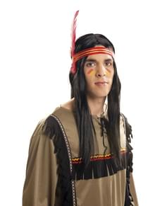 Parrucca da indiano con fascia e piuma per uomo