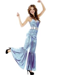 Diskodronning blåt kostume til kvinder