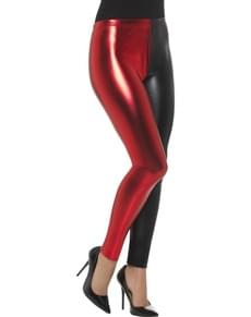 Legging rouge et noir métallisé femme