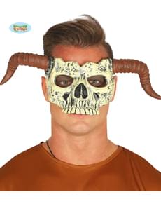 Halbe Maske Totenkopf mit Hörnern aus Schaumstoff für Erwachsene