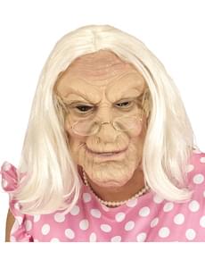 Mask gammal kvinna med grå peruk för vuxen