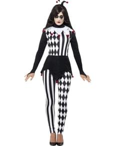 Déguisement arlequin élégant blanc et noir femme